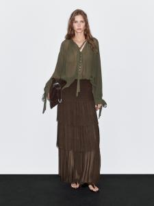 Длинная юбка с воланами Massimo Dutti, шоколадный