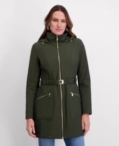 Женская куртка-софтшелл с капюшоном, металлической пряжкой и ремнем, с рельефными вставками kensie, Olive