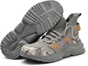 Ботинки WCXTY для мужчин с стальным носком, повседневные удобные композитные защитные туфли для мужчин, высокие ботинки для защиты голеностопа с антиударным стальным носком, противоскользящие (Цвет: серый)