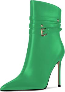 Женские сапоги FYS с высокой шпилькой, заостренным носком, средней высоты голени, с ремешками и пряжками, боковой молнией, для платья, осень-зима, для вечеринок, размеры 4-15 US, Green