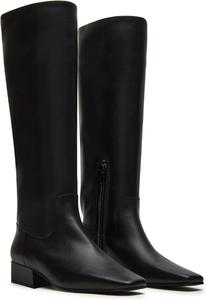 Женские высокие сапоги Coutgo до колена с квадратным носком, массивным низким каблуком и боковой молнией, ботфорты для осени и зимы, Cool Black