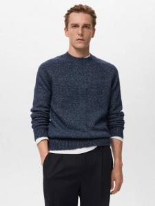 Вязаный свитер с круглым вырезом из смесовой шерсти Cris Wool и хлопка Mango, Navy