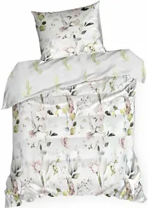 Постельное белье белое 140x200 с цветочным принтом двухстороннее + 1 наволочка 70x80 Eurofirany