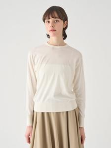 Хлопковый трикотажный пуловер с круглым вырезом и длинными рукавами | EMMA | 30G, стандартный крой