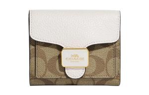COACH Женский бумажник с кардхолдером из перфорированной кожи и текстурированного холста в цвете хаки и белом