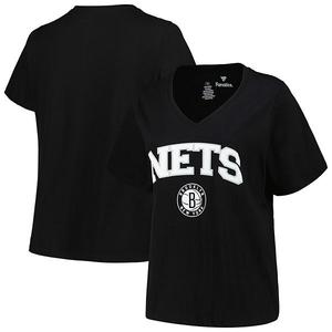 Женская черная футболка v-образного выреза Brooklyn Nets plus size с логотипом Profile