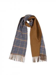 Органический клетчатый шарф верблюжьего, серого и темно-синего цветов CASH-MERE.CH