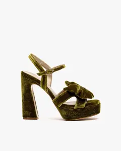 Женские бархатные туфли на каблуке с бантом и платформой Pedro Miralles, темно-зеленый