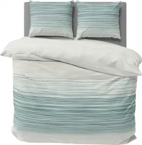 Постельное белье 240x220 см в полоску бежево-зеленого цвета, современное, перкаль, хлопок One-Home