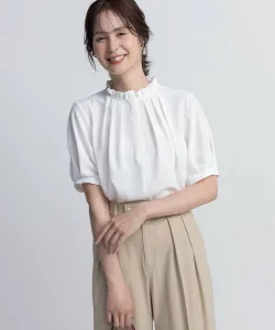 Блузка с воротником-рюшем из светлой ткани Suite, цвет Ivory [002]