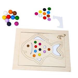 Разноцветные рыбки, деревянная головоломка, изучение цветов, картографирование, шарики, щипцы. Inna marka