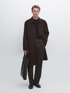 Длинное пальто из смесовой шерсти Massimo Dutti, коричневый