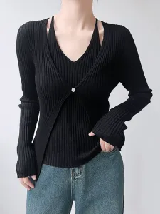 Женский кардиган из ребристой вязки с открытыми плечами Doux Belle, цвет Black