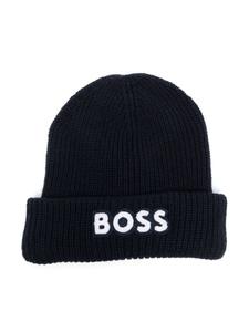 BOSS Kidswear шапка бини с вышитым логотипом, синий