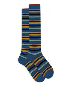 Длинные светло-голубые мужские носки с разноцветными микрополосками. Gallo, мультиколор