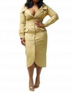 Платье миди с открытыми плечами цвета хаки L'ATISTE