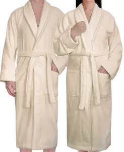 Легкий плюшевый халат с воротником-шалью American Soft Linen, коричневый/бежевый