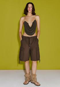 Топ Bershka CROP, Dark Green/White