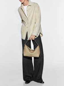 Маленькая наплечная сумка из кожи наппа Massimo Dutti, sand