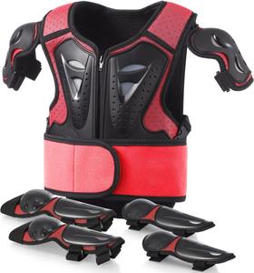 Защита груди для мотокросса yeesport для детей, регулируемая мотоциклетная куртка с налокотниками и наколенниками для езды на велосипеде, коньках и самокате., Red