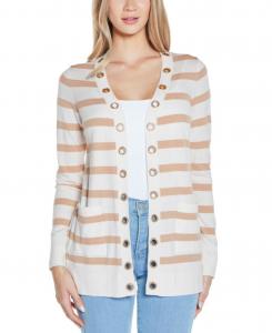 Женский кардиган с открытой передней частью в полоску, украшенный стразами и люверсами Belldini, Ivory