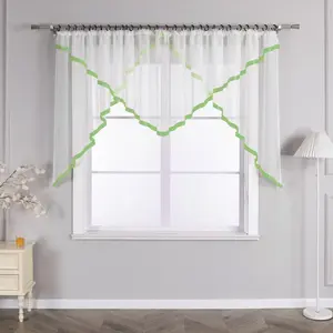 Штора Cafe, присборенная лента, вуаль с атласной лентой, прозрачная, современная, цельная, зеленая, В x Ш 145 x 450 см Joyswahl