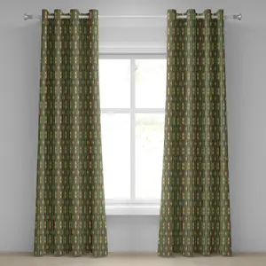 Шторы на люверсах Kente от ABAKUHAUS, узор ретро-возрождения, ромбовидный узор с вертикальными полосами, декоративные двухпанельные, 280 см x 175 см, цвет морской волны и горчицы