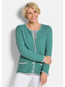 GOLDNER Укороченный размер: Кардиган. Элегантный кардиган с карманами, цвет шалфейный / с узором