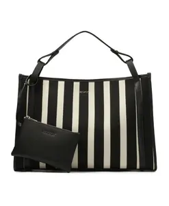Большая полосатая сумка-шоппер Kazar, черный