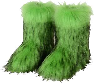 Женские сапоги Baimiu с искусственным мехом, пушистые мягкие зимние сапоги на широкую ногу, короткие и домашние ботинки на плоской подошве, до середины икры, модные и удобные, зеленый