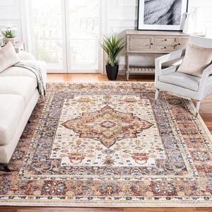 Ковер SAFAVIEH, 153 x 153 см, Bijar Collection, Ivory & Rust, традиционный восточный дизайн с эффектом потертости, без линьки и простой в уходе, идеален для помещений с высокой проходимостью в гостиной, спальне (BIJ652A)