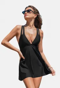 Купальник с глубоким вырезом и бретелями Cupshe, Black