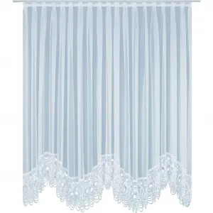 Штора Elena с складками, 1 шт., украшена настоящим плауэнским кружевом с вышивкой, круглая Wirth, белый