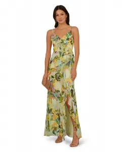 Длинное платье с рюшами и V-образным вырезом Adrianna Papell, зеленый