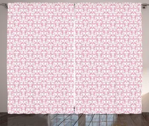 Шторы ABAKUHAUS Pink Damask Rustic, романтическое абстрактное искусство, универсальные ленточные шторы для гостиной с петлями и крючками, 280 x 225 см, светло-розовый с белым Abakuhaus