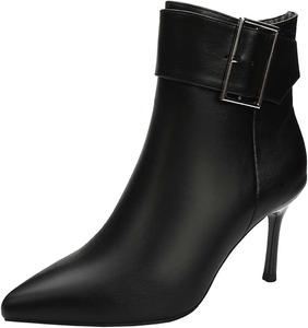 Женские ботильоны JOEupin на высоком каблуке с заостренным носком, молнией и пряжкой на щиколотке, Black