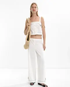 Женские брюки свободного кроя с вышитыми деталями на манжетах Parfois, белый
