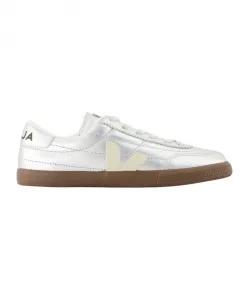 Серебряные кожаные кроссовки в стиле паненка Veja, серый