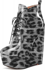 Женские ботильоны на платформе Aachcol, короткие сапожки, шнуровка, закрытый носок, на танкетке с высоким каблуком, праздничные лакированные, каблук 6 дюймов, Multicolor L