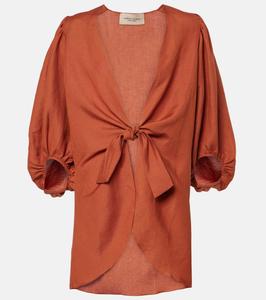 Однотонная рубашка из смесовой льняной ткани Adriana Degreas, Cognac