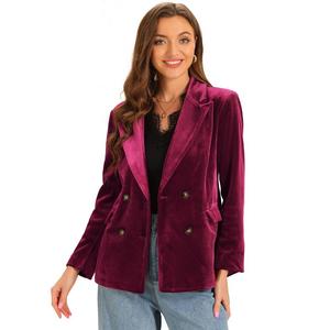 Бархатные блейзеры для женщин. Двубортный пиджак с длинными рукавами и зубчатыми лацканами. ALLEGRA K, цвет Dark Red