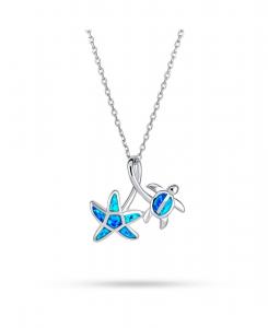 Подвеска в виде морской черепахи и морской звезды с инкрустацией из искусственного опала, выполненная в морском тропическом стиле, из серебра 925 пробы Bling Jewelry, Light blue