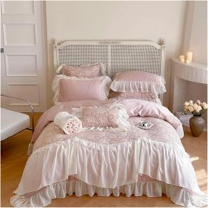 KYTGFH Комплект постельного белья романтический цветочный кружевной с рюшами и аппликацией из египетского хлопка 100S