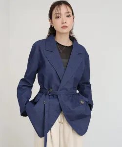 <Можно носить как комплект> Пиджак в горошек с эффектом потертости