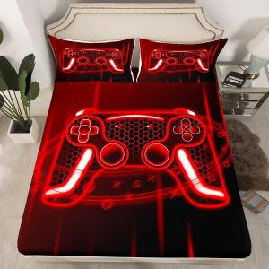 Erosebridal Игровой контроллер Комплект постельного белья Красный неон 3D джойстики, Gamepad Black 02