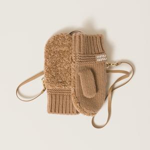 Варежки из шерсти, кашемира и овчины MIU MIU, коричневый