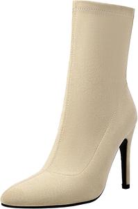 Женские модные туфли на шпильке, ботильоны на слипоны с заостренным носком для вечеринки XIEPP, Apricot