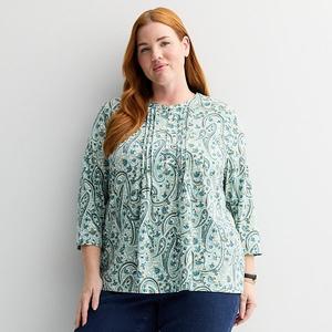 Блузка с защипами Plus size Croft & Barrow, Sage Fresh Paisley