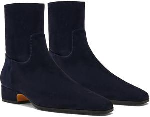 Женские ботильоны с квадратным носком, низким массивным каблуком, удобные короткие ботинки с боковой молнией RJYLP, Navy Suede