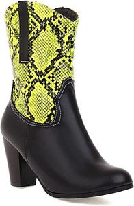 Женские вестерн-ботильоны VOKLIN с закругленным носком, на высоком массивном каблуке, стильные короткие ботинки, Black/Green-Velvet Lined